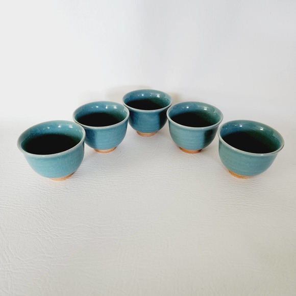 Vintage Handmade Sake Cup Japanese Ceramic Tea Cup Set of Five - Picture 5 of 14